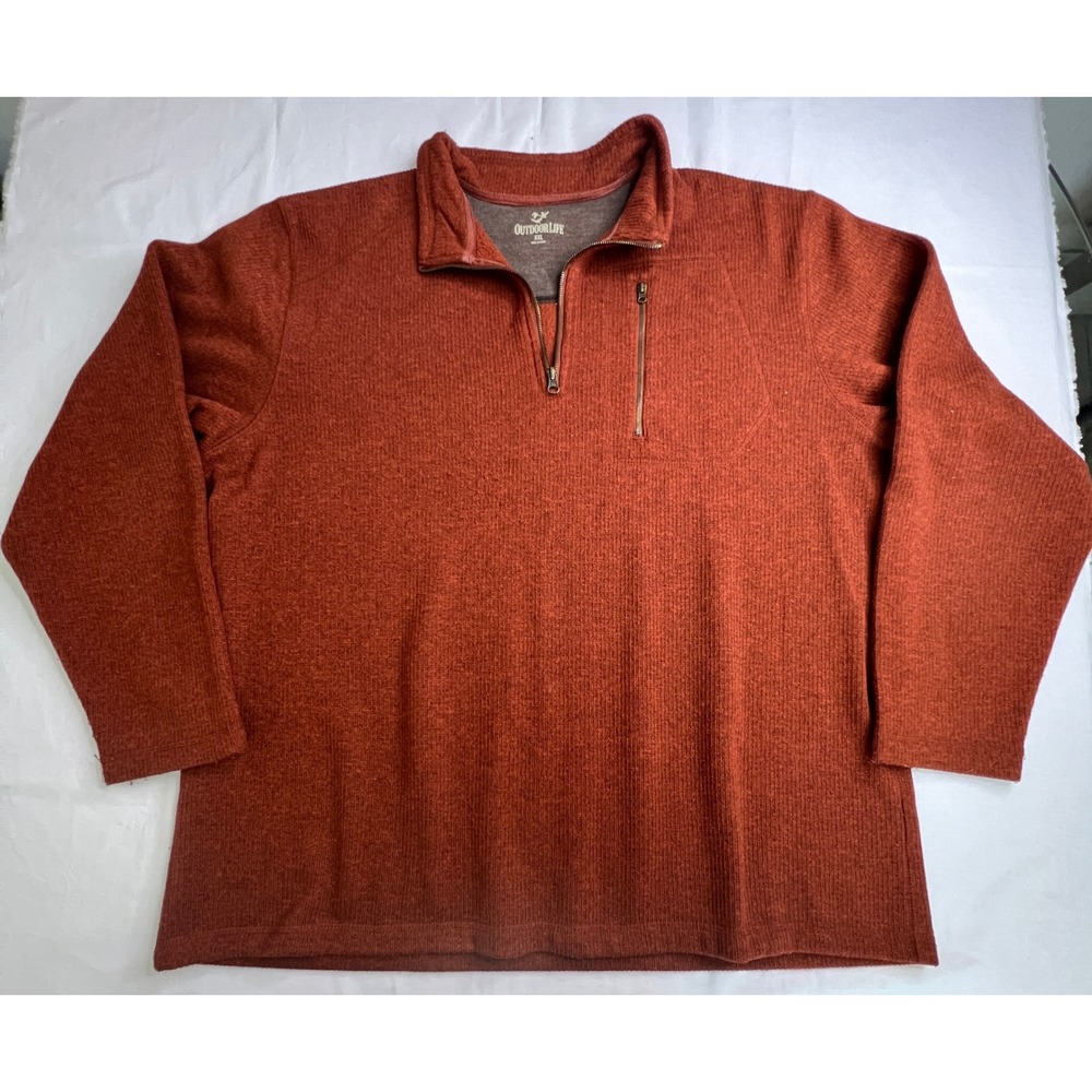 Outdoor Life Mens‎ XXL Pullover 1/4 Zip Sweater Fleece Knit Burnt Orange
